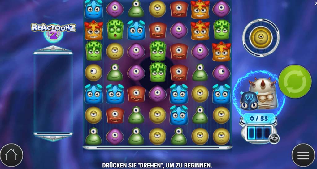 Reactoonz 2 Play’n Go Spielautomat Spieloberfläche
